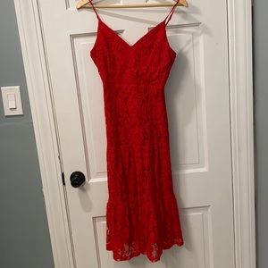 Lulus red lace midi dress